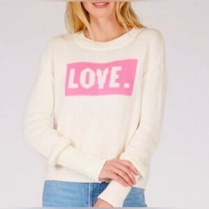 525 AMERICA “Love” Pullover Sweater White and Pink 100% Cotton Size Large